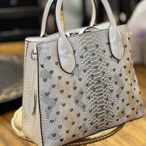 Cream Metallic Croc Patent Leather with Hearts Handbag